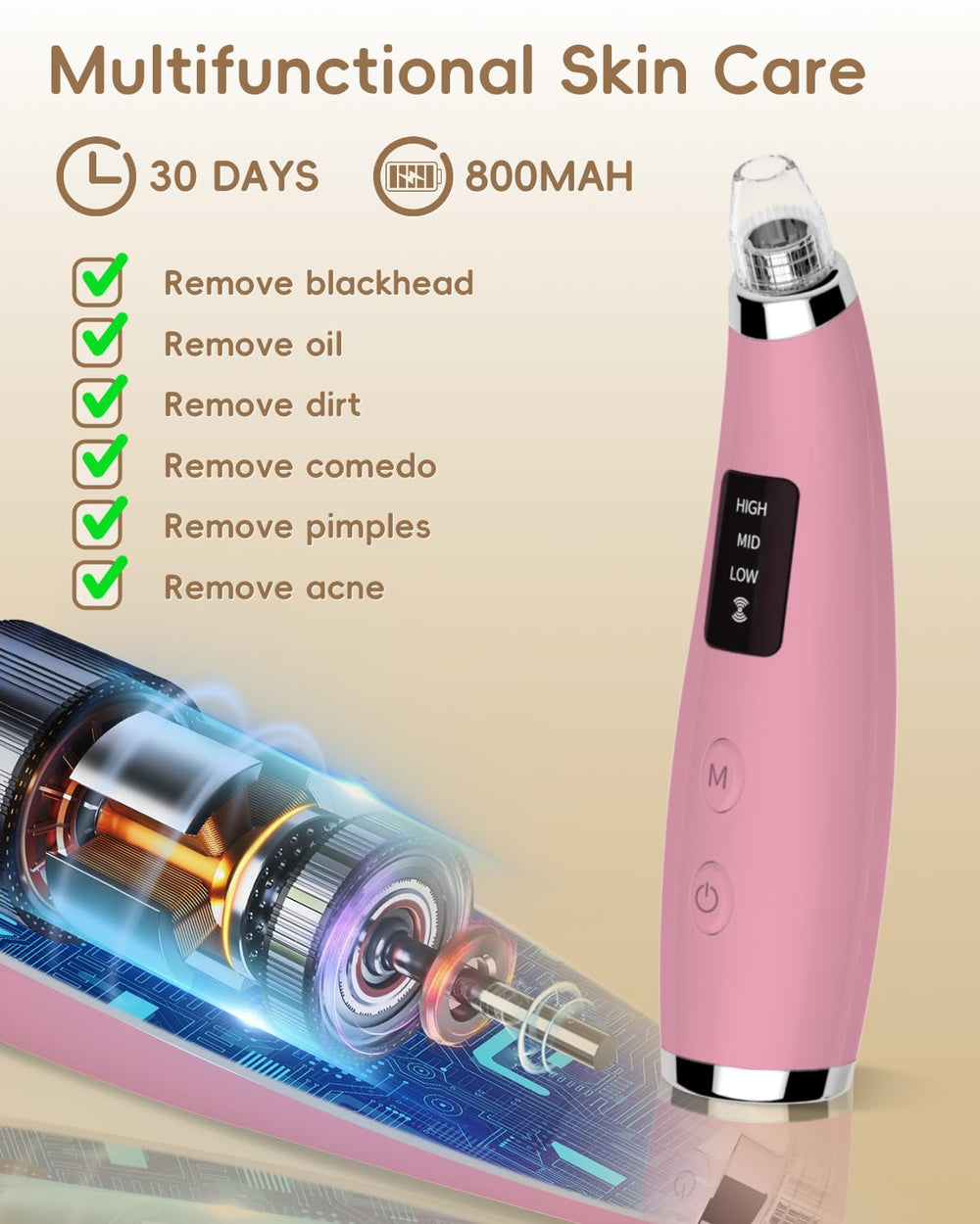 FLYMOOO five attachments enable targeted treatment on nose, chin, and forehead.