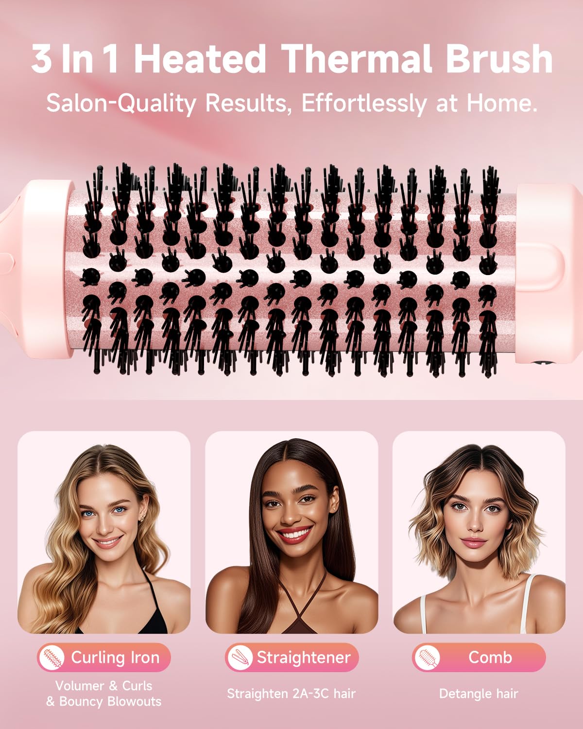 FLYZEMAA pink anti-frizz brush reduces static for sleek finishes