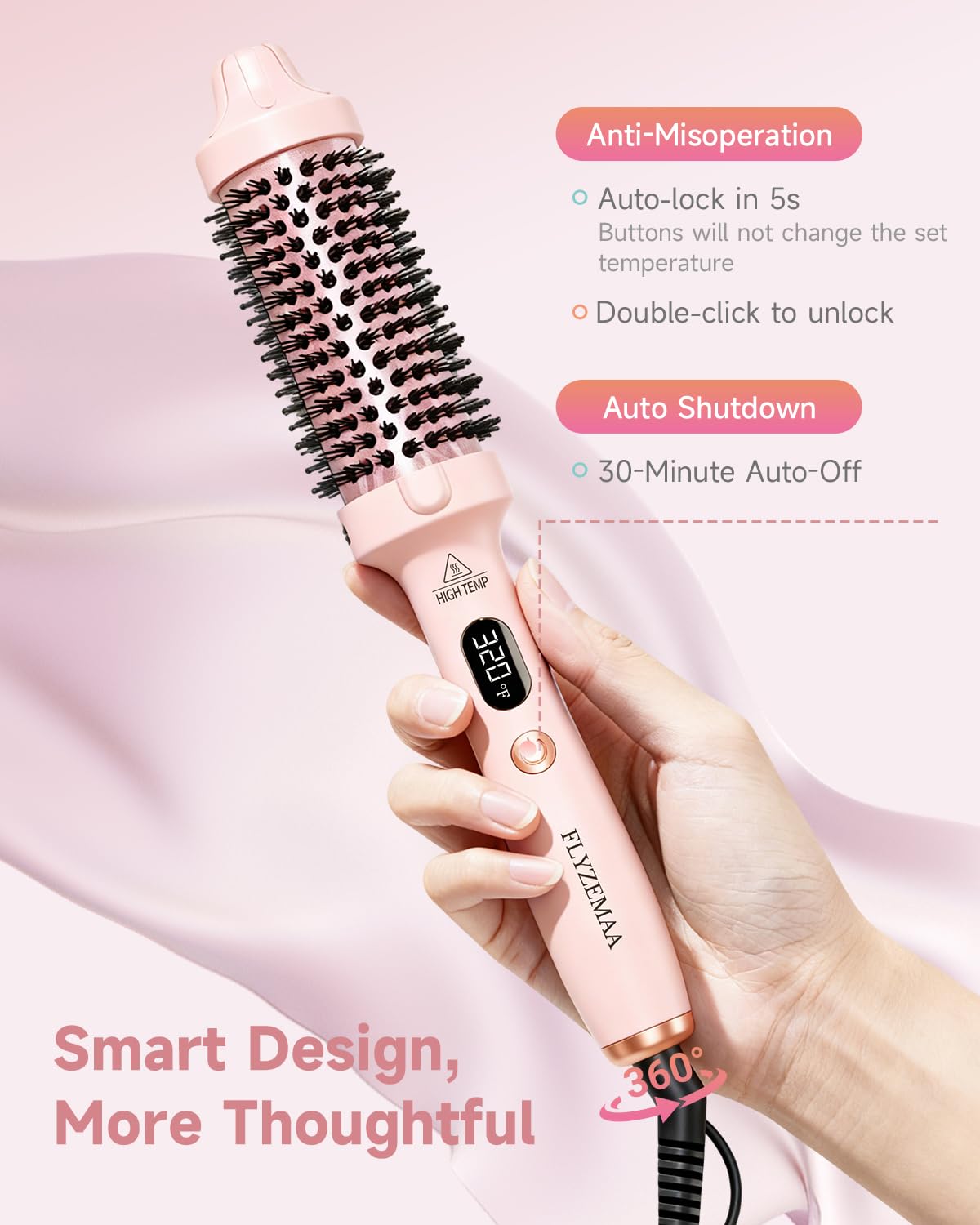 FLYZEMAA pink brush auto shut-off for safe, worry-free use