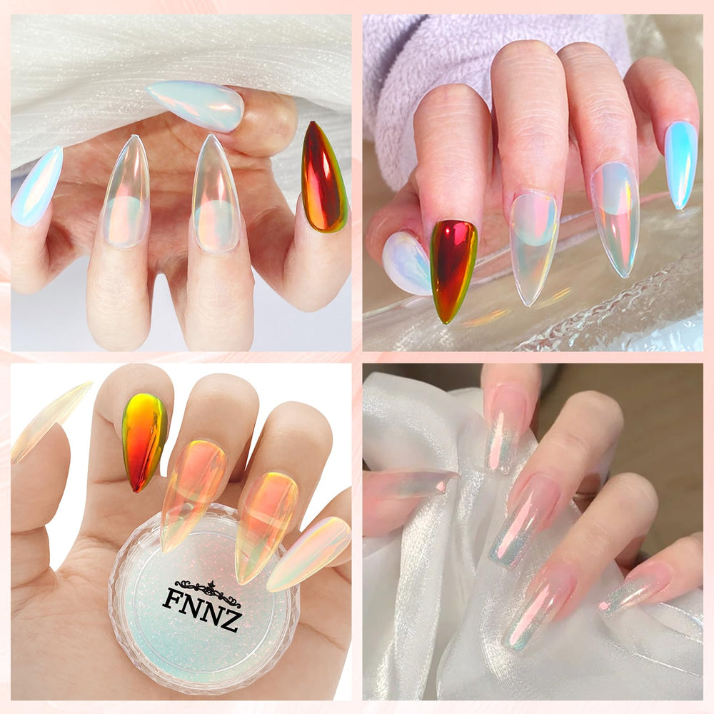 FNNZ polvo cromado para uñas, compatible con gel y curado UV/LED