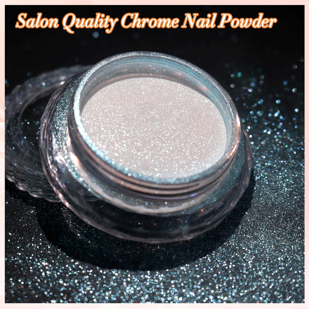 FNNZ Unicorn Chrome Powder – aplicación suave, resultado tipo espejo para manicura en casa.