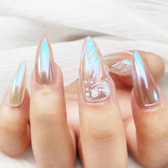 FNNZ Unicorn Chrome Powder – brillo cromo blanco, acabado sofisticado para uñas.