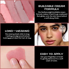 Close-up of FO CALLURE Rose Flush Stick texture reveals matte and dewy finishes.