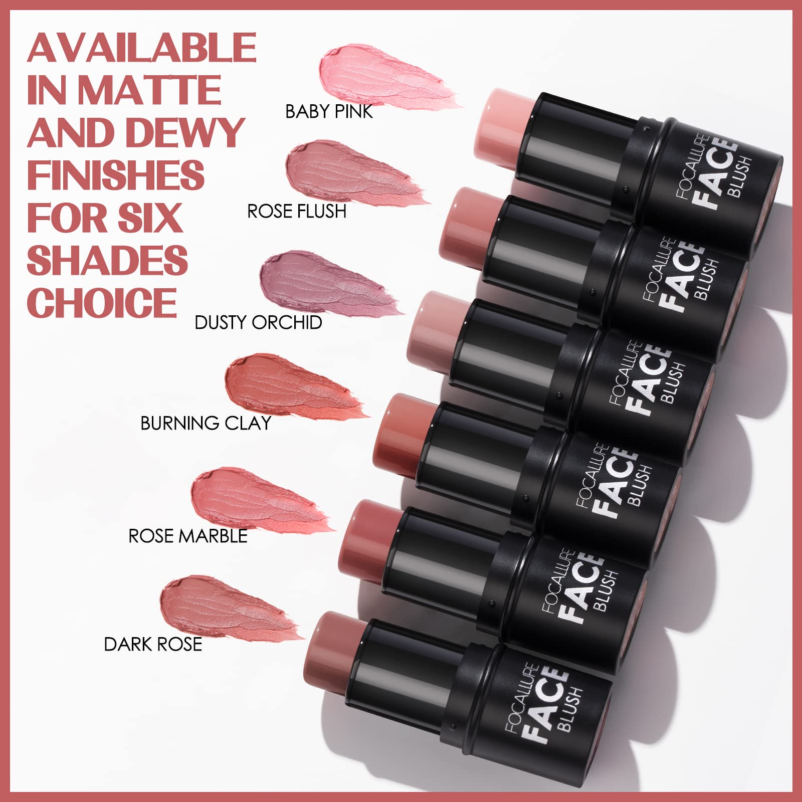 FOCALLURE Rose Flush Stick on cheeks and lips creates cohesive monochrome look.