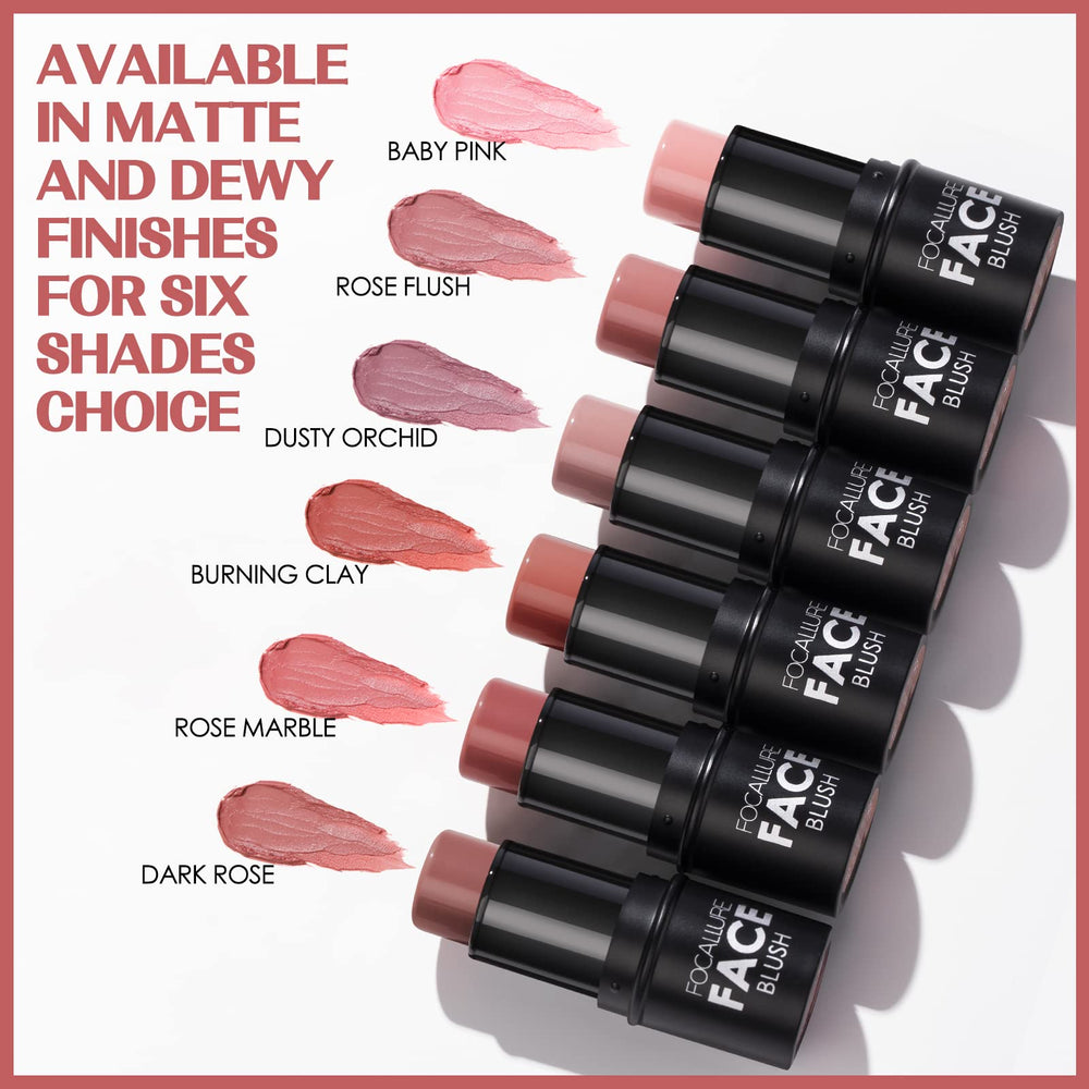 FOCALLURE Rose Flush Stick on cheeks and lips creates cohesive monochrome look.