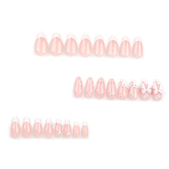 Foccna pink rhinestone nails with glossy finish for party-ready style.