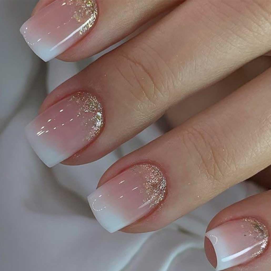 Uñas Foccna cuadradas con gradiente rosado, listas para usar, empaque práctico