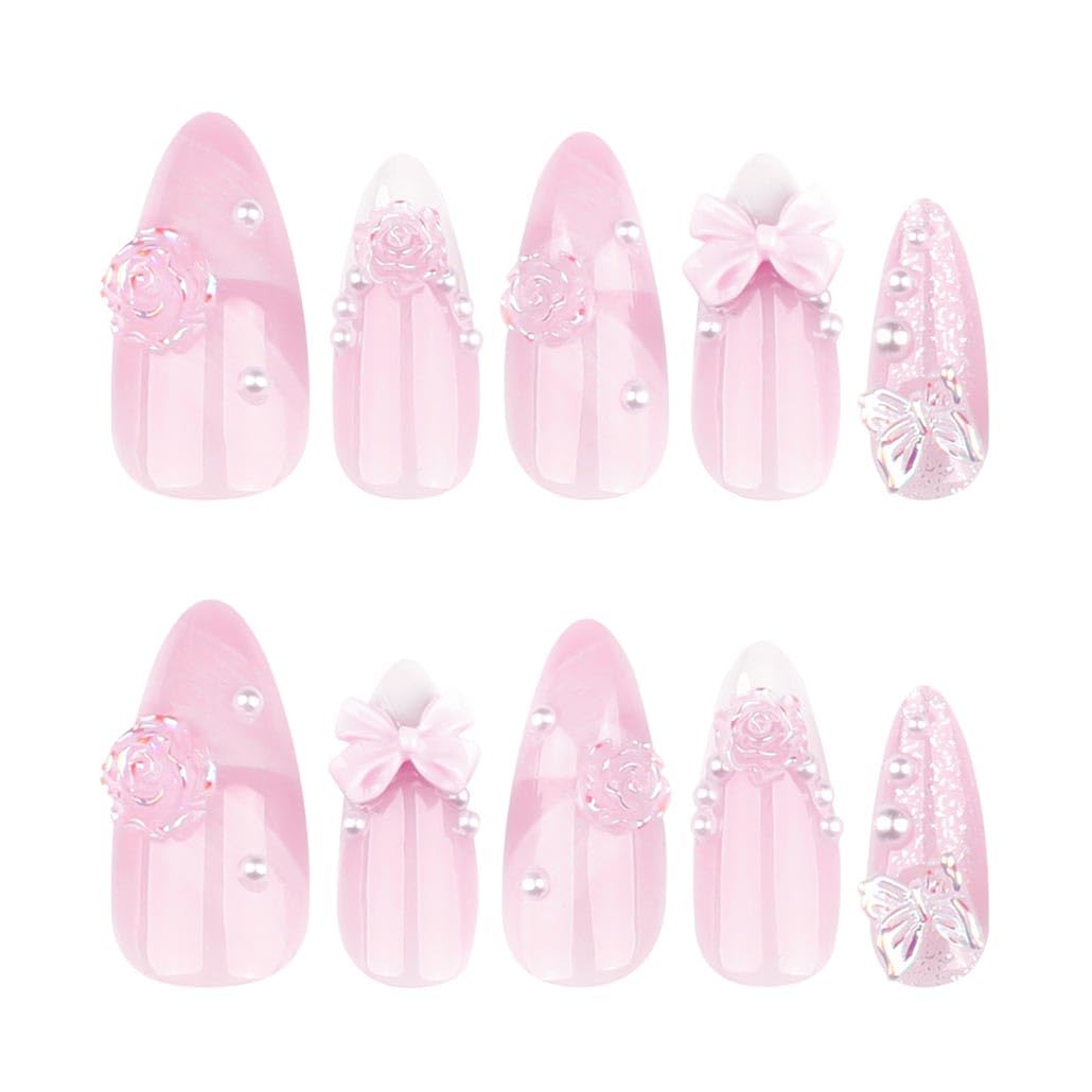 Uñas falsas Foccna puntas brillantes rosadas para looks modernos.