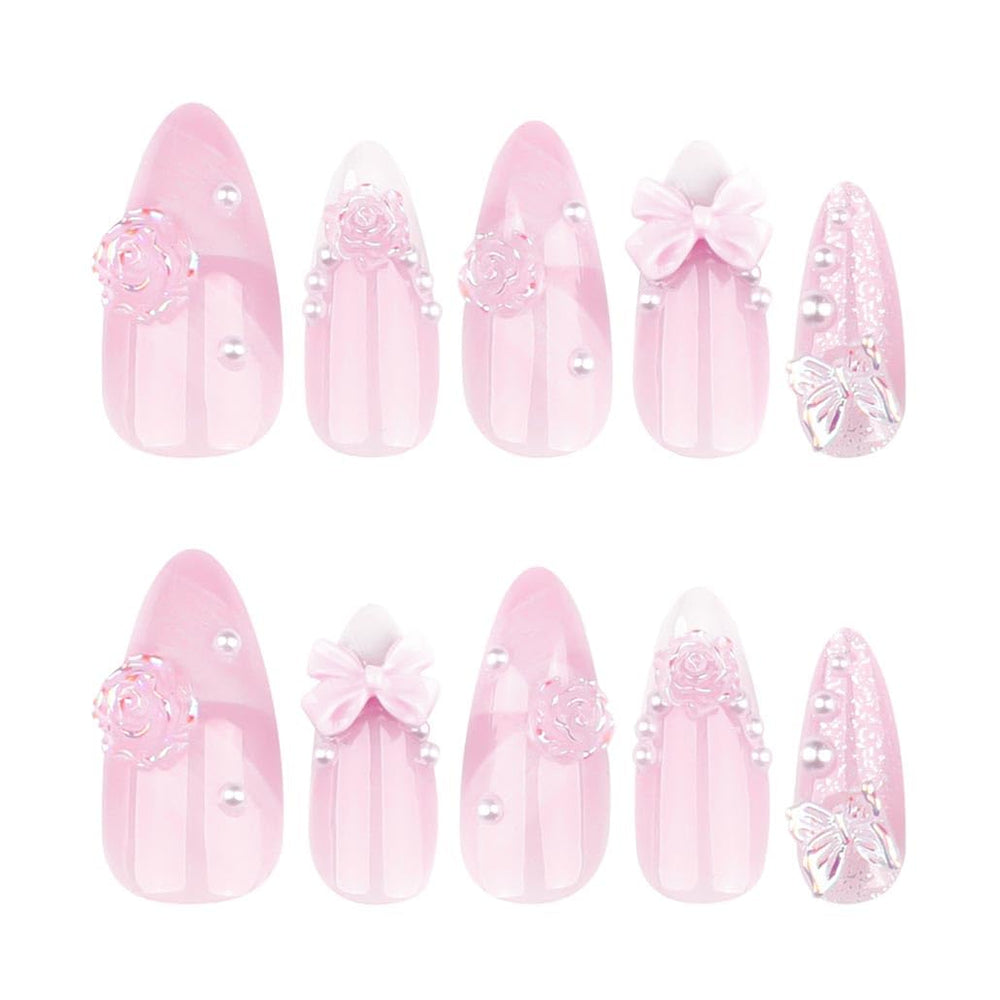 Uñas falsas Foccna puntas brillantes rosadas para looks modernos.