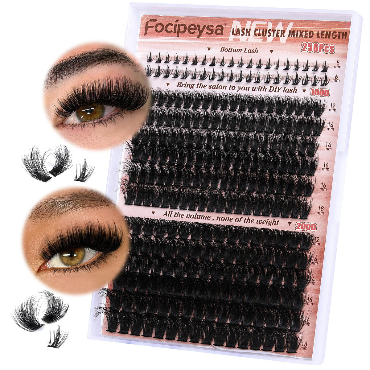 Focipeysa 100D cluster lashes close-up for natural daily wear