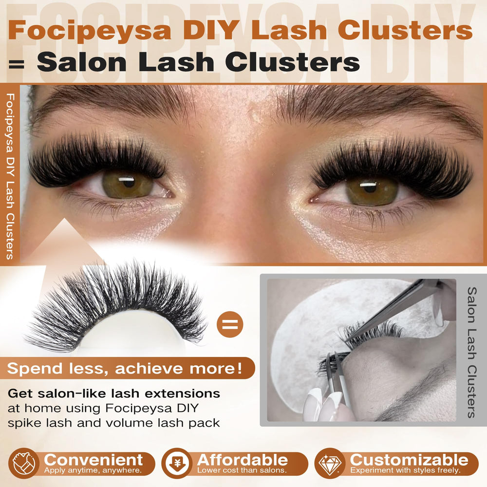 Focipeysa 100D lash extensions for dramatic wispy volume at home.
