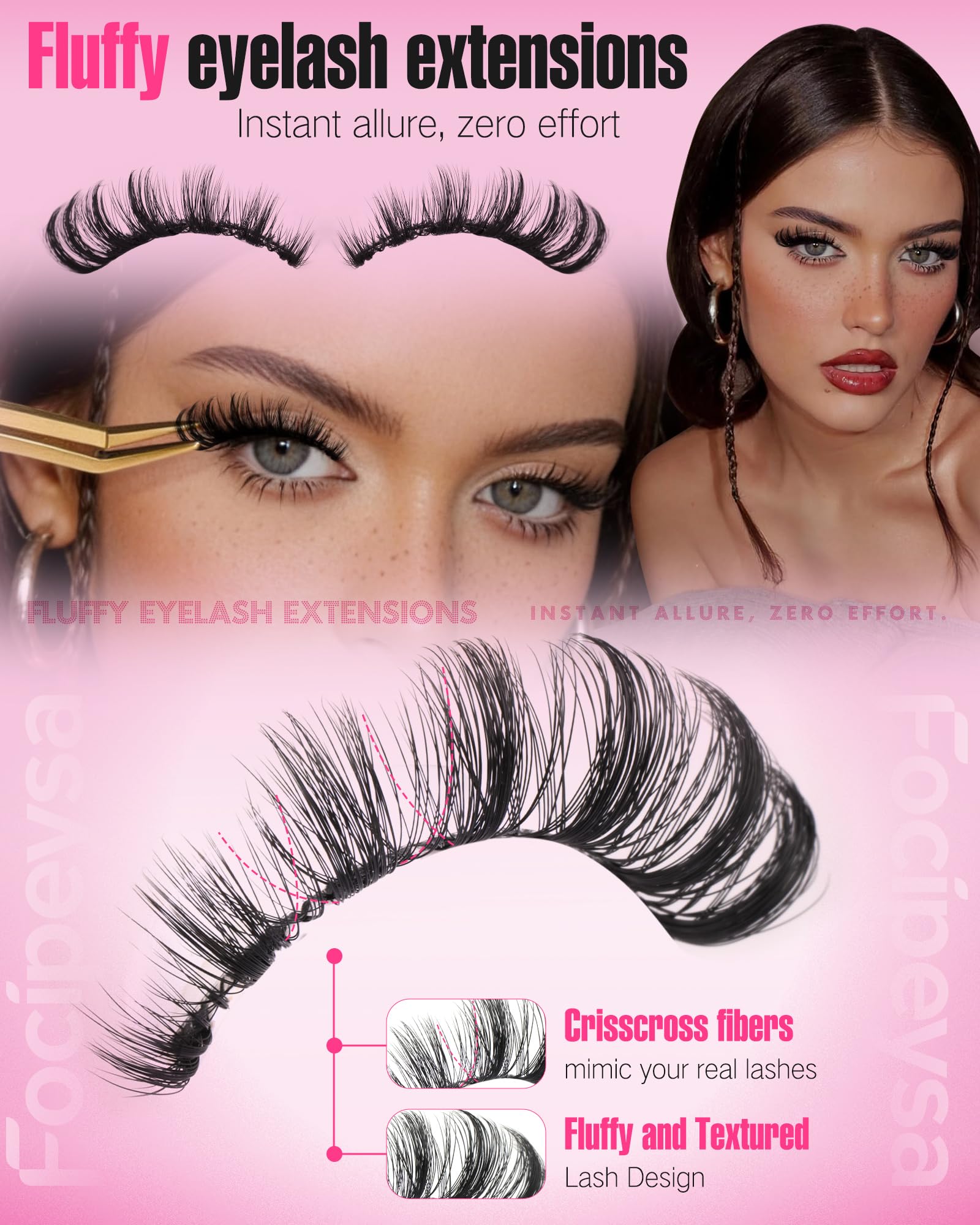 Focipeysa 5D faux mink lashes with cat-eye shape highlight eyes subtly.