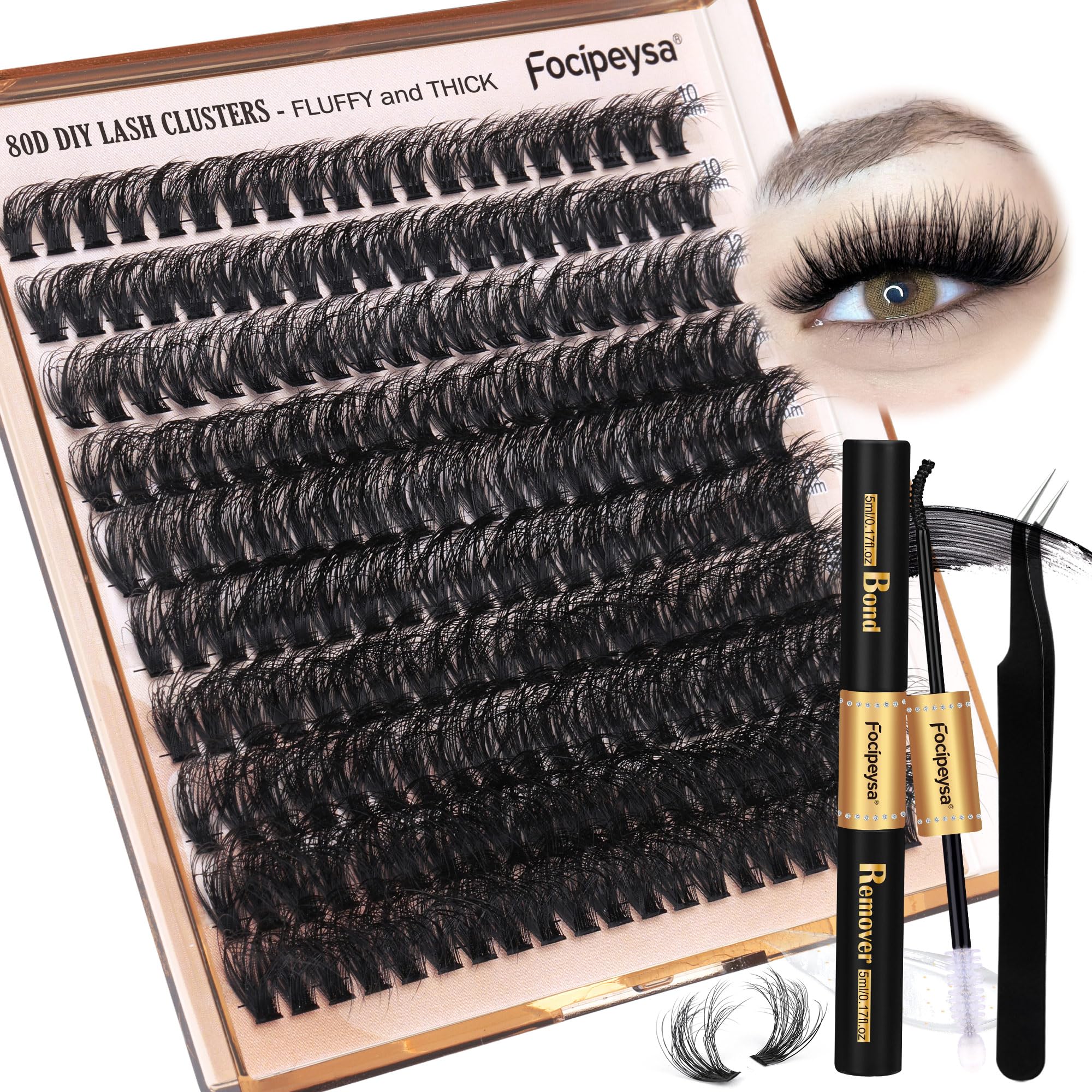 Focipeysa eyelash extension kit with 200pcs 80D lashes for quick DIY glamour.