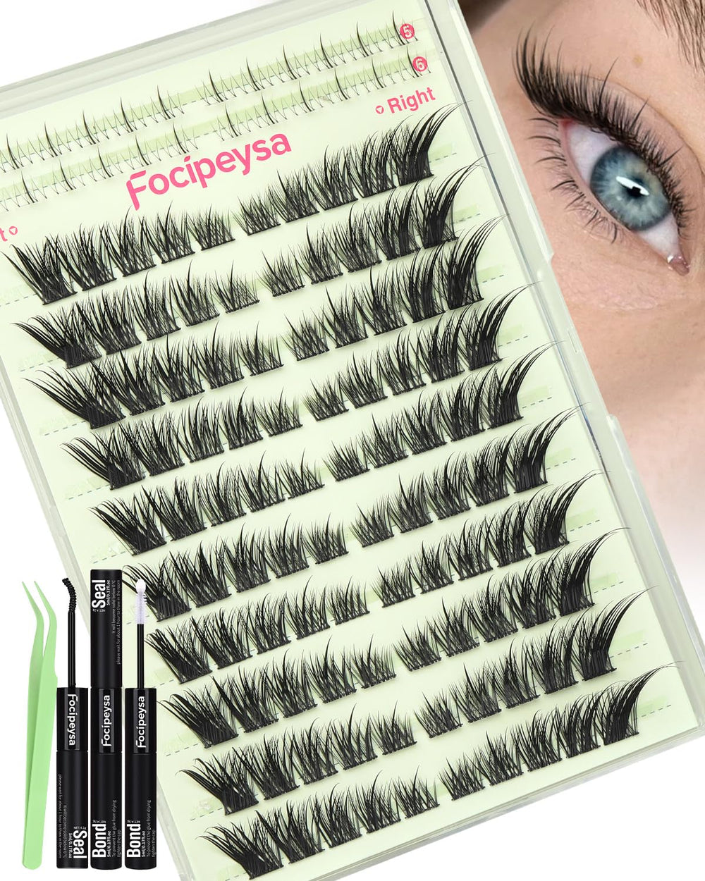 Focipeysa Fox Eye Lash Clusters kit for quick at home lash setup