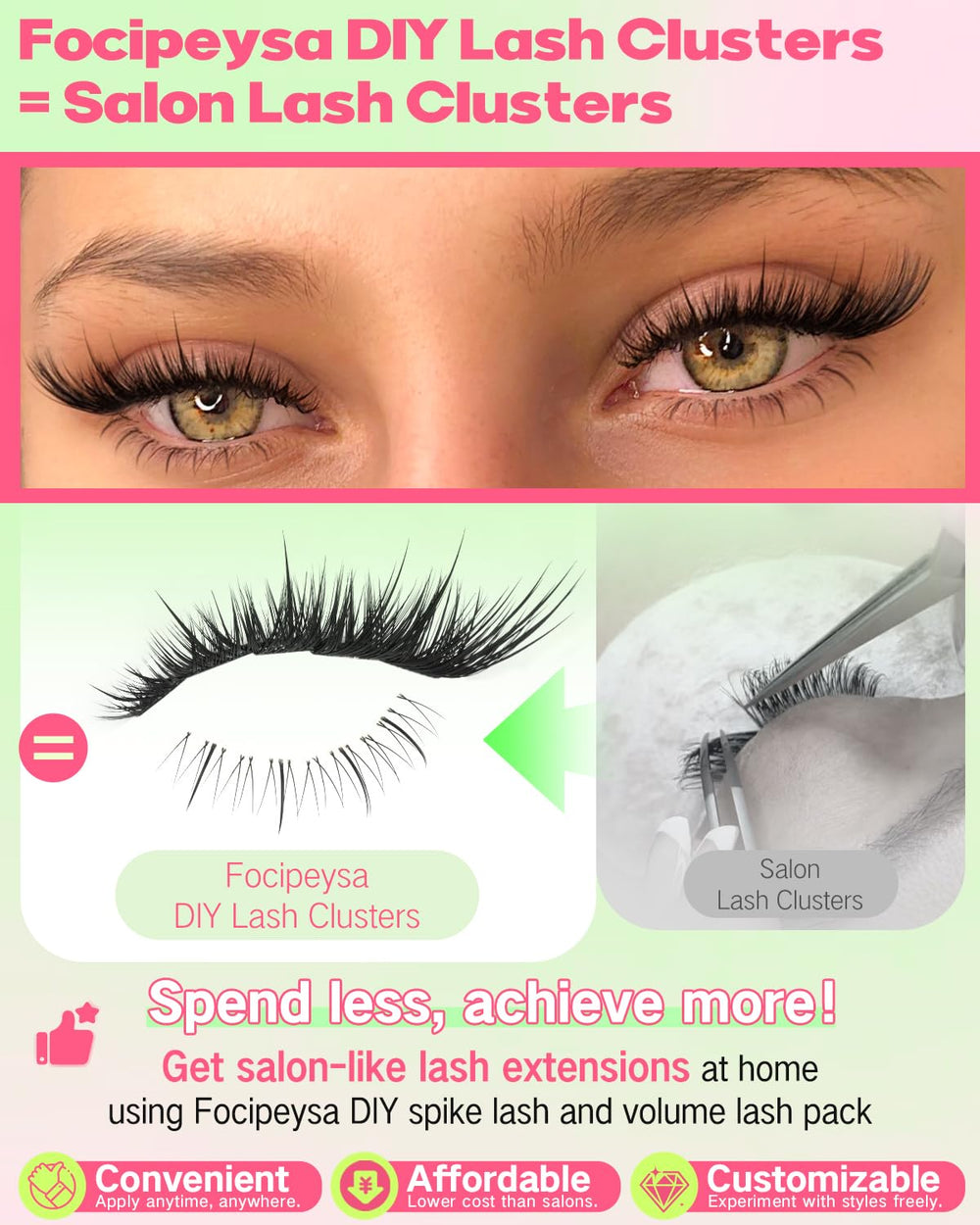 Focipeysa Fox Eye clusters vegan cruelty-free formula gentle on lashes