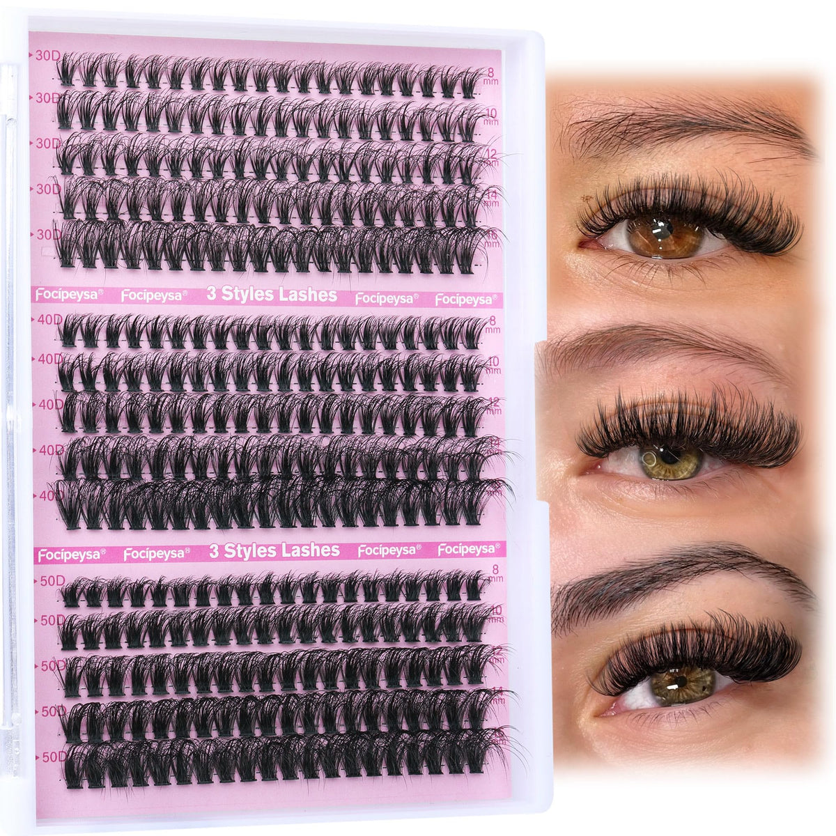 Focipeysa full volume lash clusters kit 300pcs for dramatic DIY lashes at home.