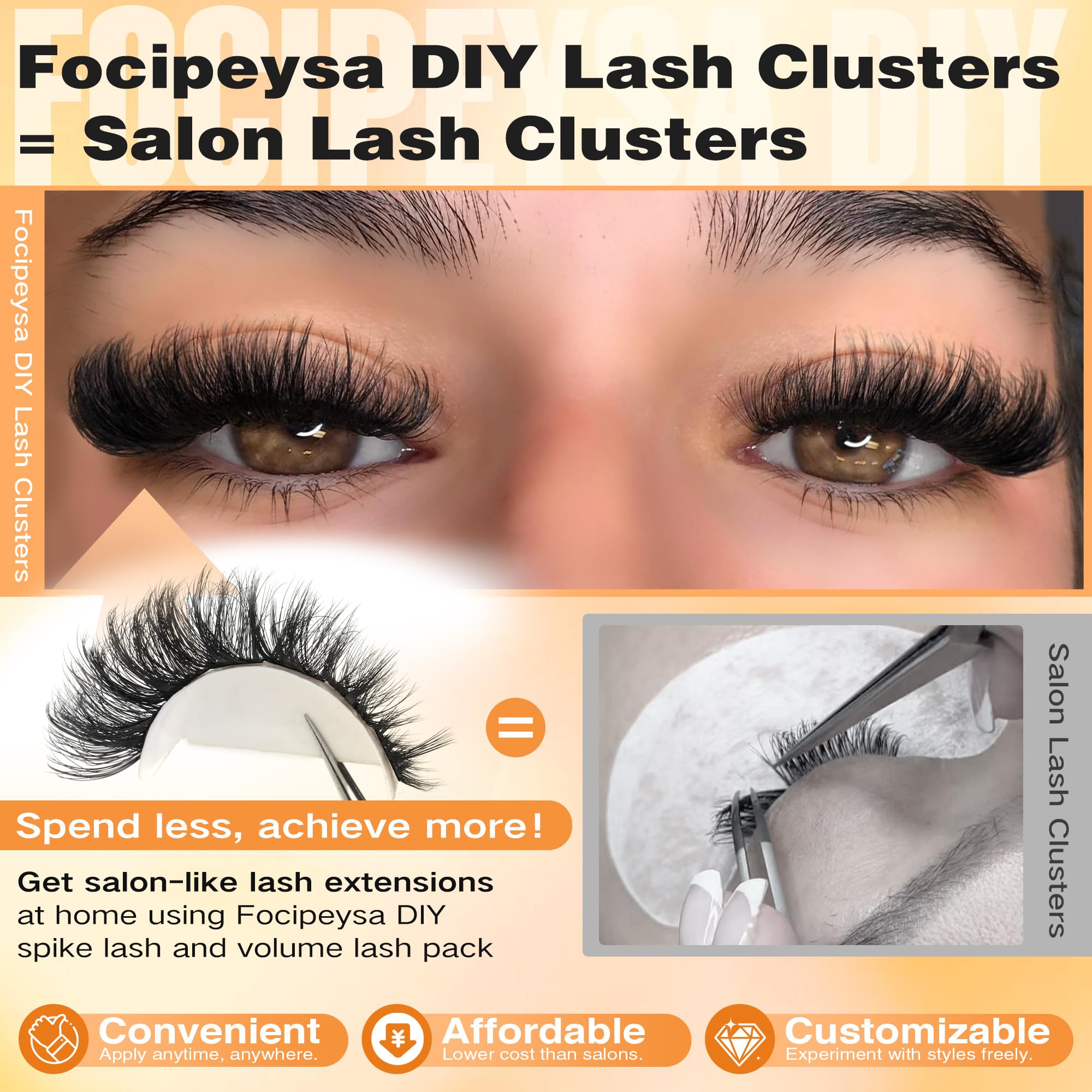 Focipeysa lash clusters from the Thick Lash kit for lightweight natural-looking lashes.