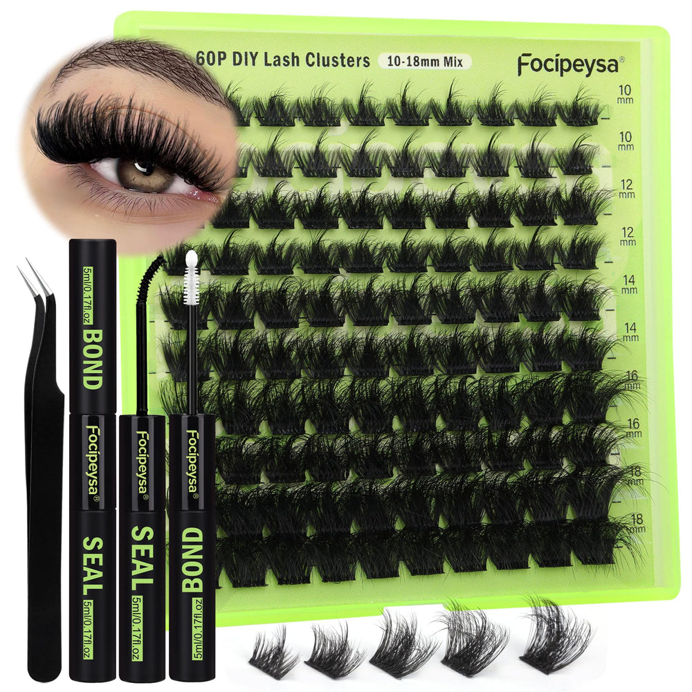 Focipeysa lash clusters kit with 60 pieces for at-home enhancements
