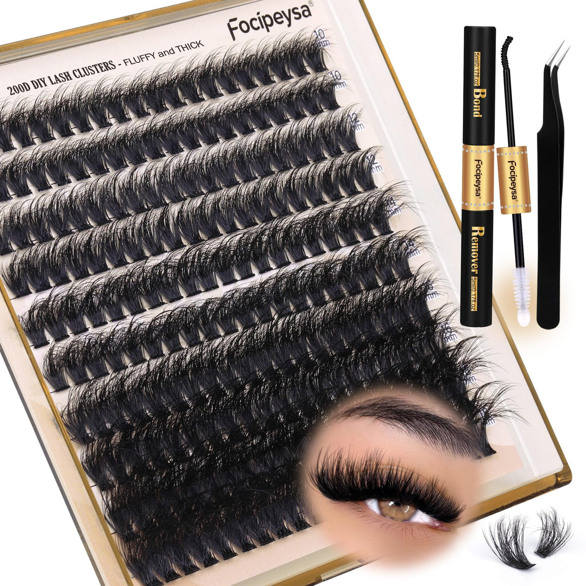Focipeysa lash extension kit contents laid out for at-home glam and easy application.