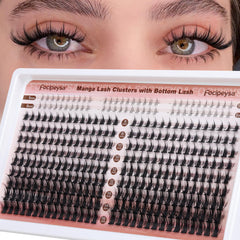Focipeysa manga lash clusters closeup showing 330 pieces for versatile volume 8-16 mm