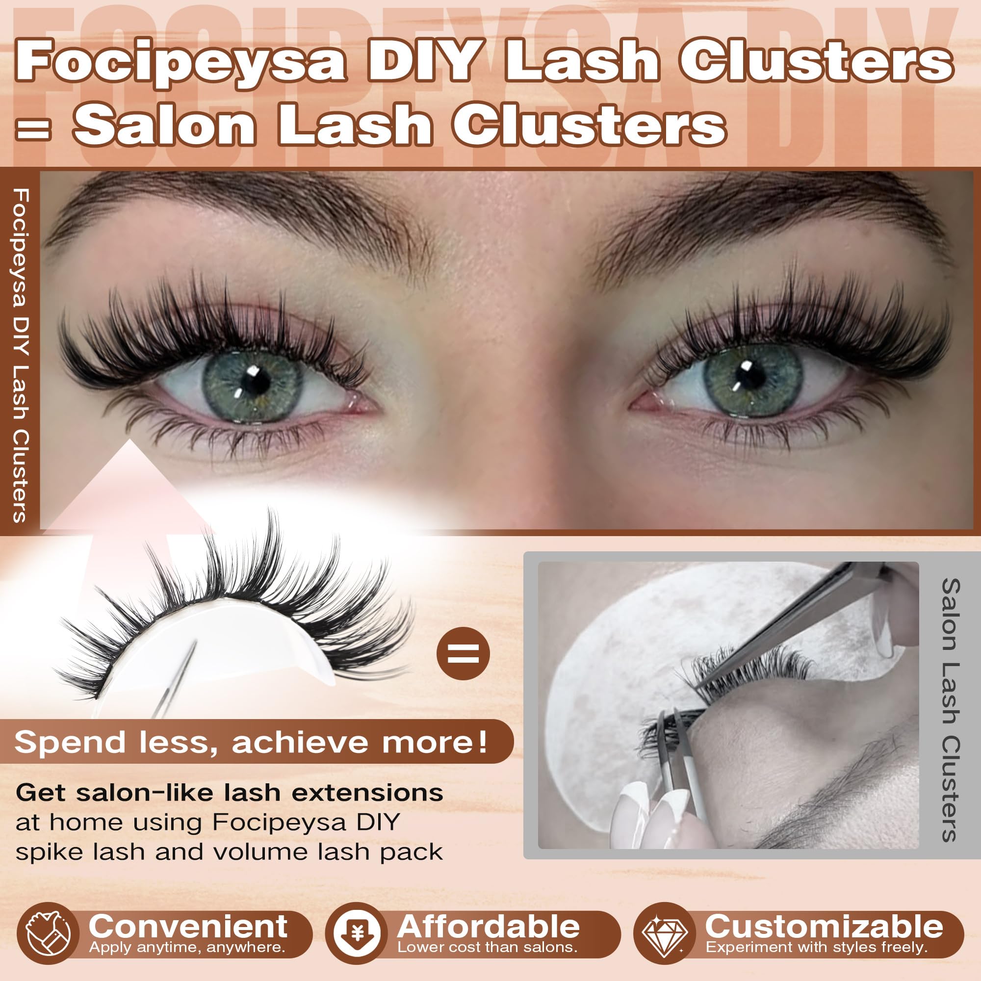 Focipeysa manga lash extensions 8-16 mm swatch demonstrating length options