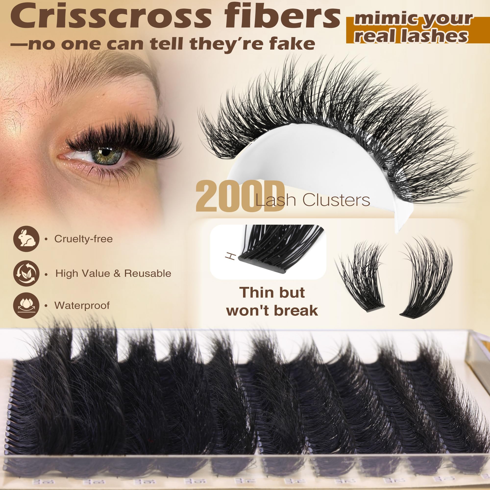 Focipeysa matte black D curl clusters for natural lift and definition.