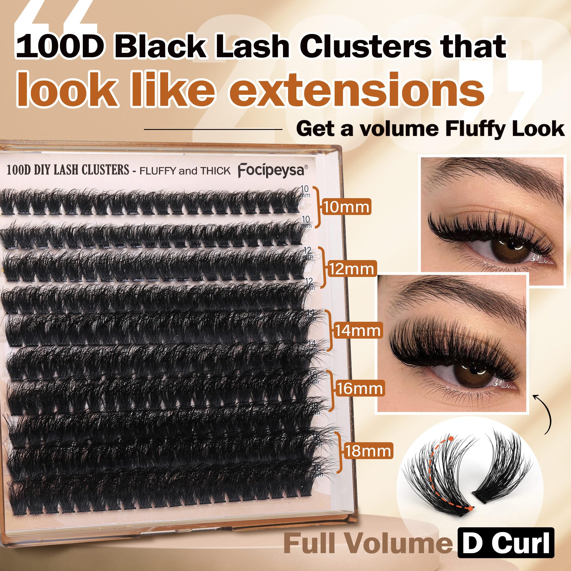 Focipeysa matte black D curl clusters for natural, comfortable extensions.