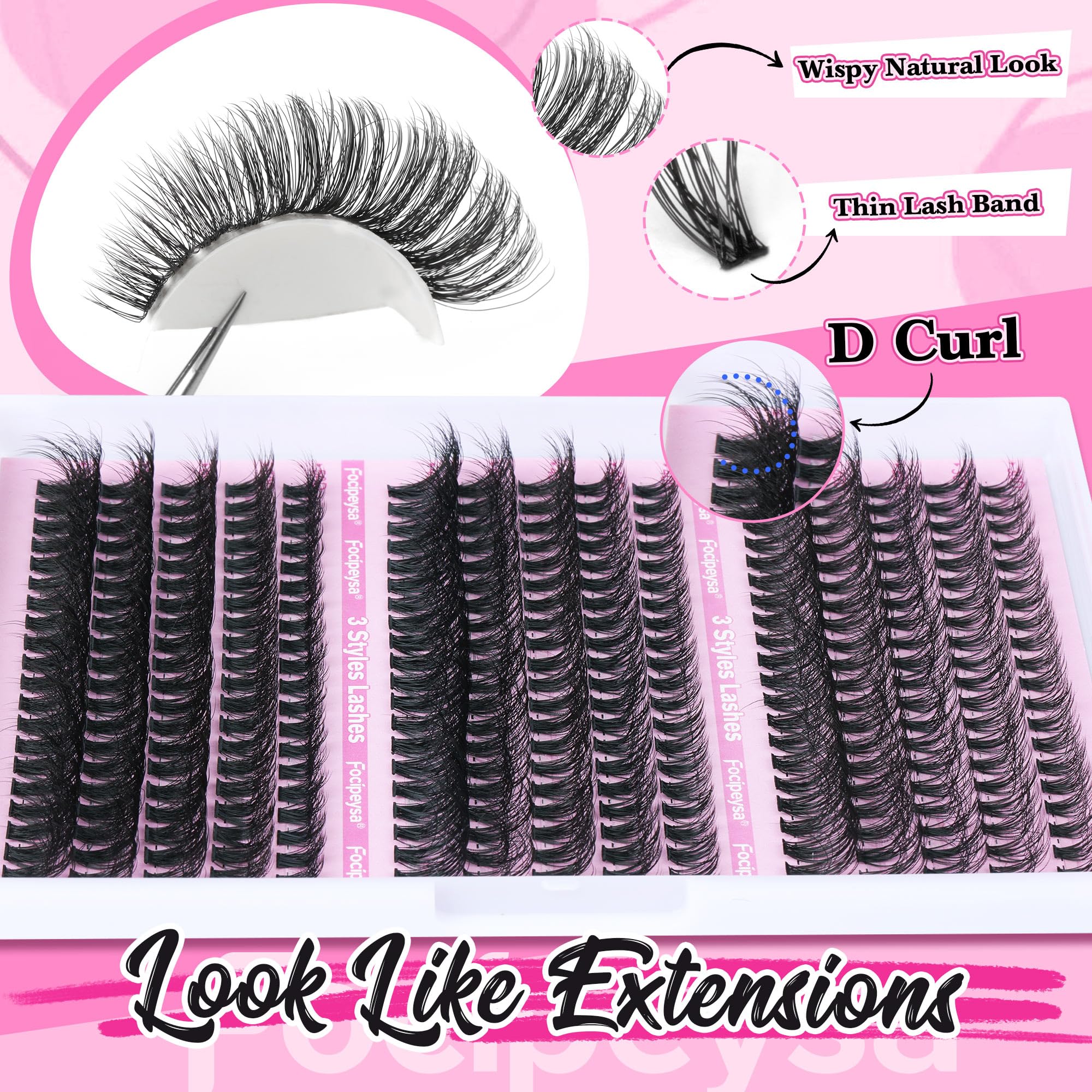 Focipeysa matte-black lash material delivers lightweight comfort and natural appearance.