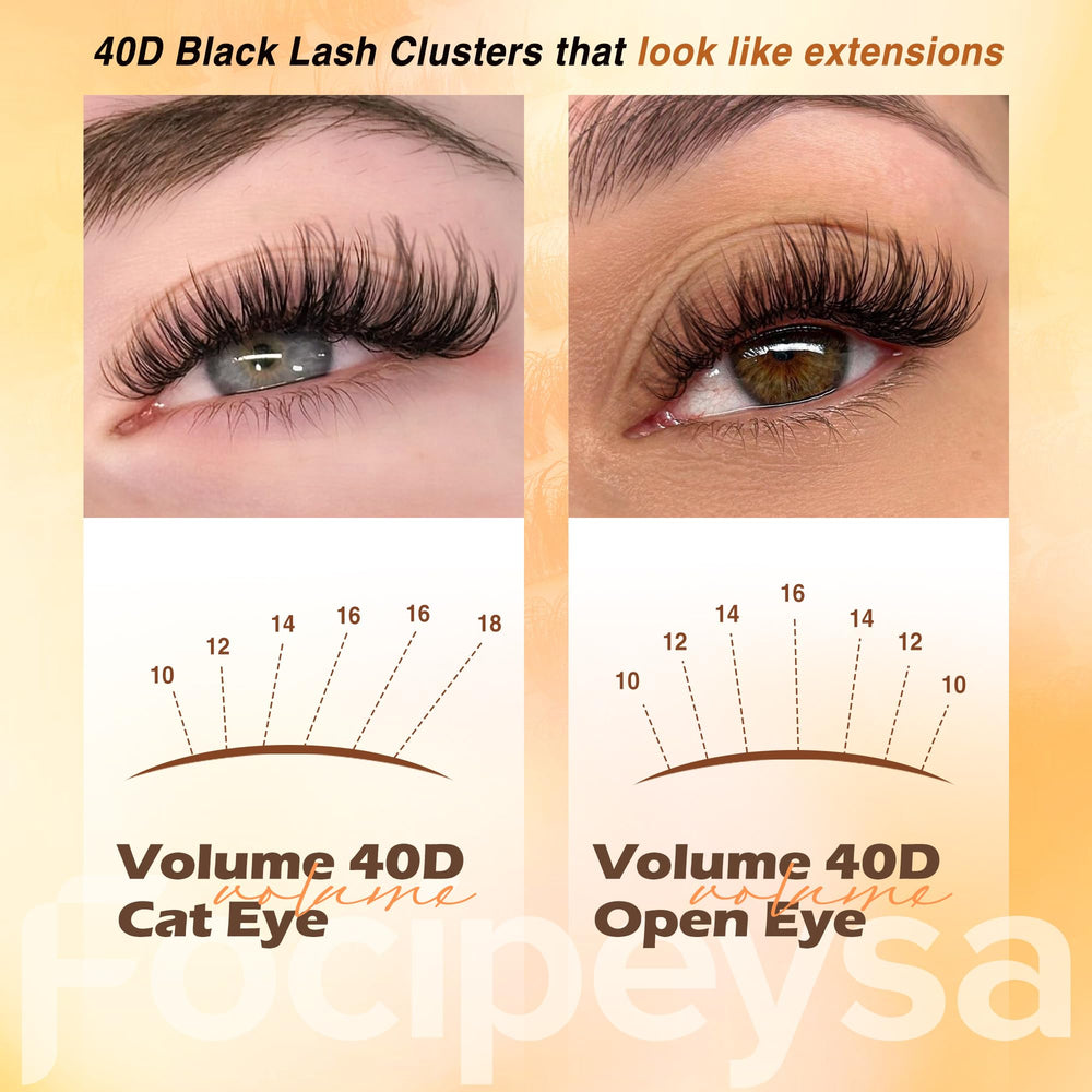 Mixed 10-18mm lash clusters from Focipeysa kit for customizable effects.