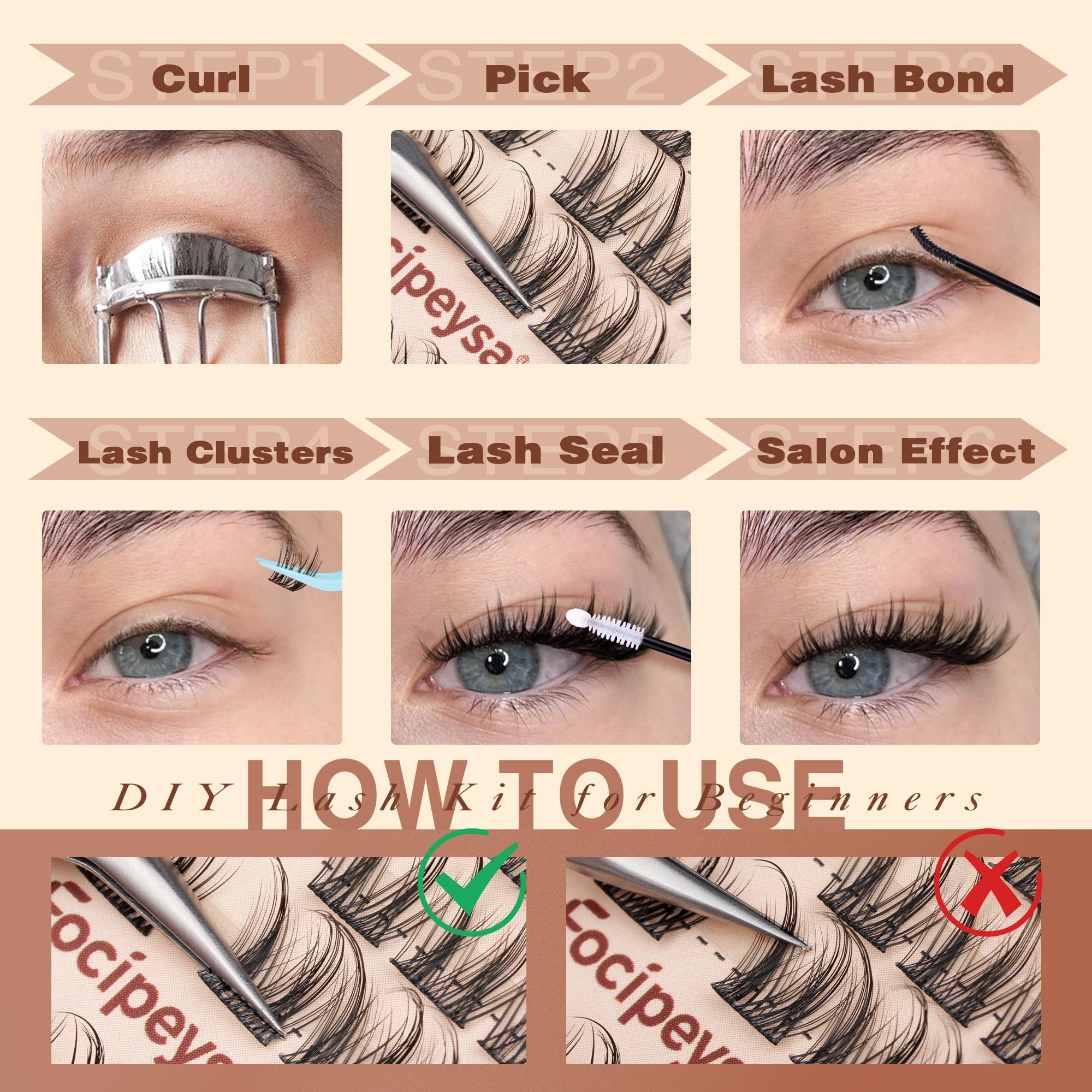 Focipeysa reusable lash clusters natural look on tray