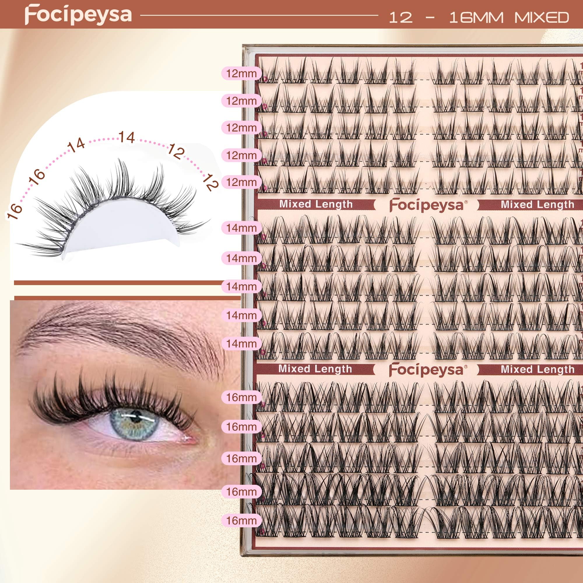 Focipeysa vegan curled lash clusters on display