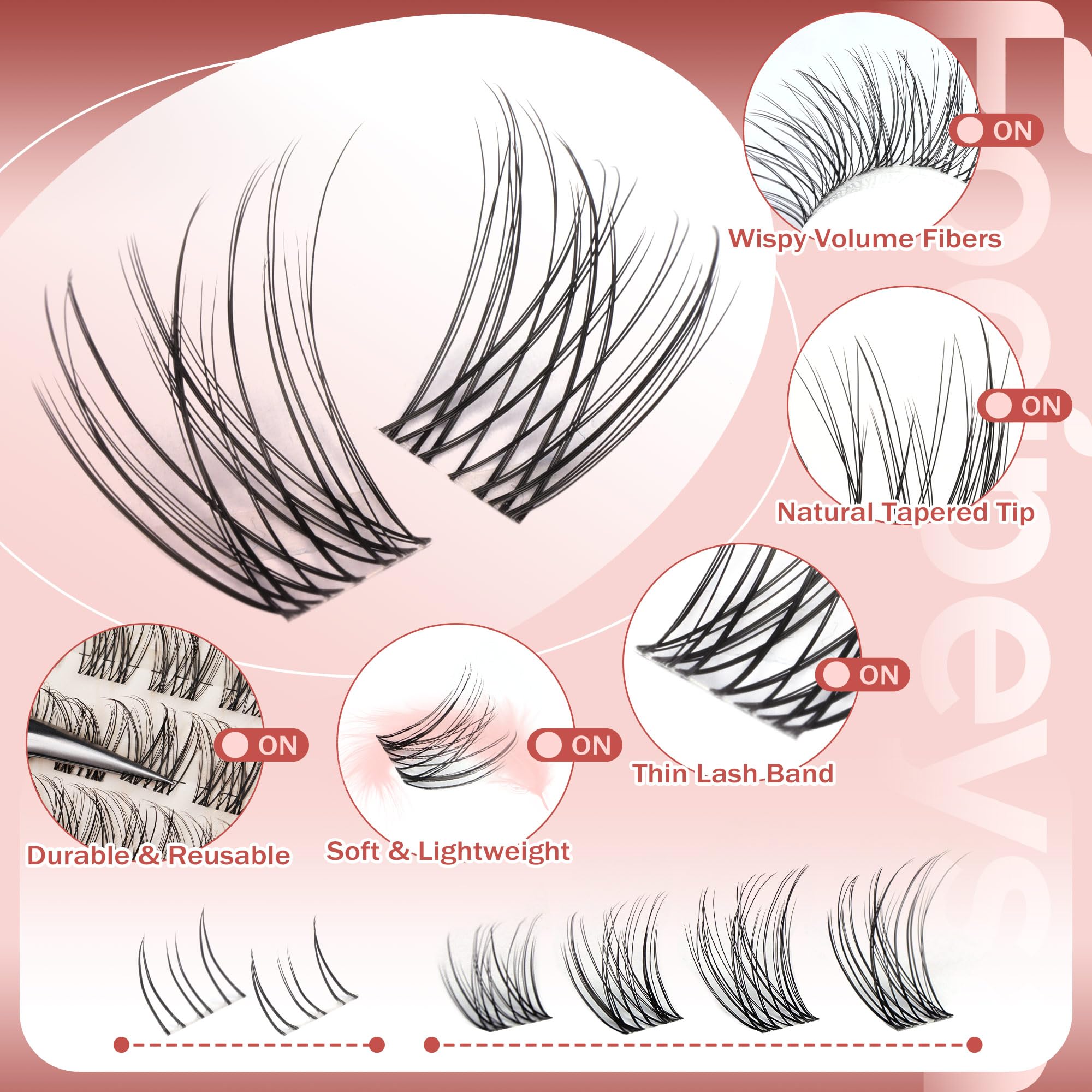 Focipeysa Wispy Lash Clusters wide-band design for faster at-home application