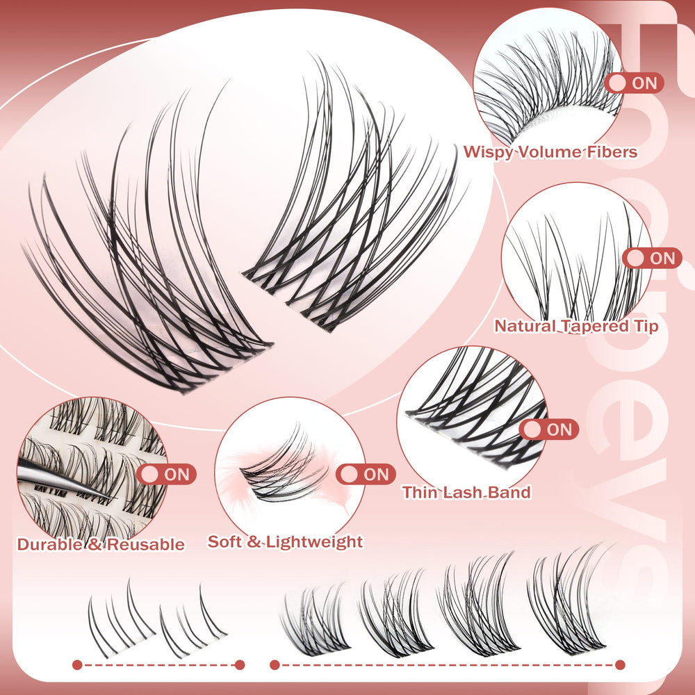Focipeysa Wispy Lash Clusters wide-band design for faster at-home application
