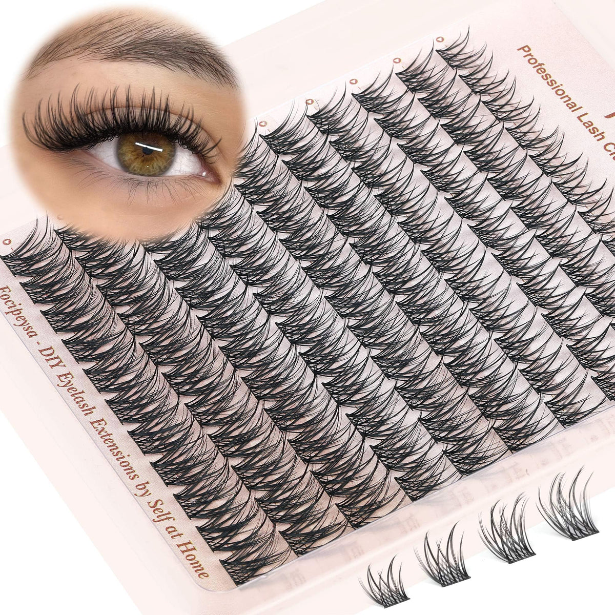 Focipeysa wispy lash clusters in 10-16mm lengths for a natural, layered look.