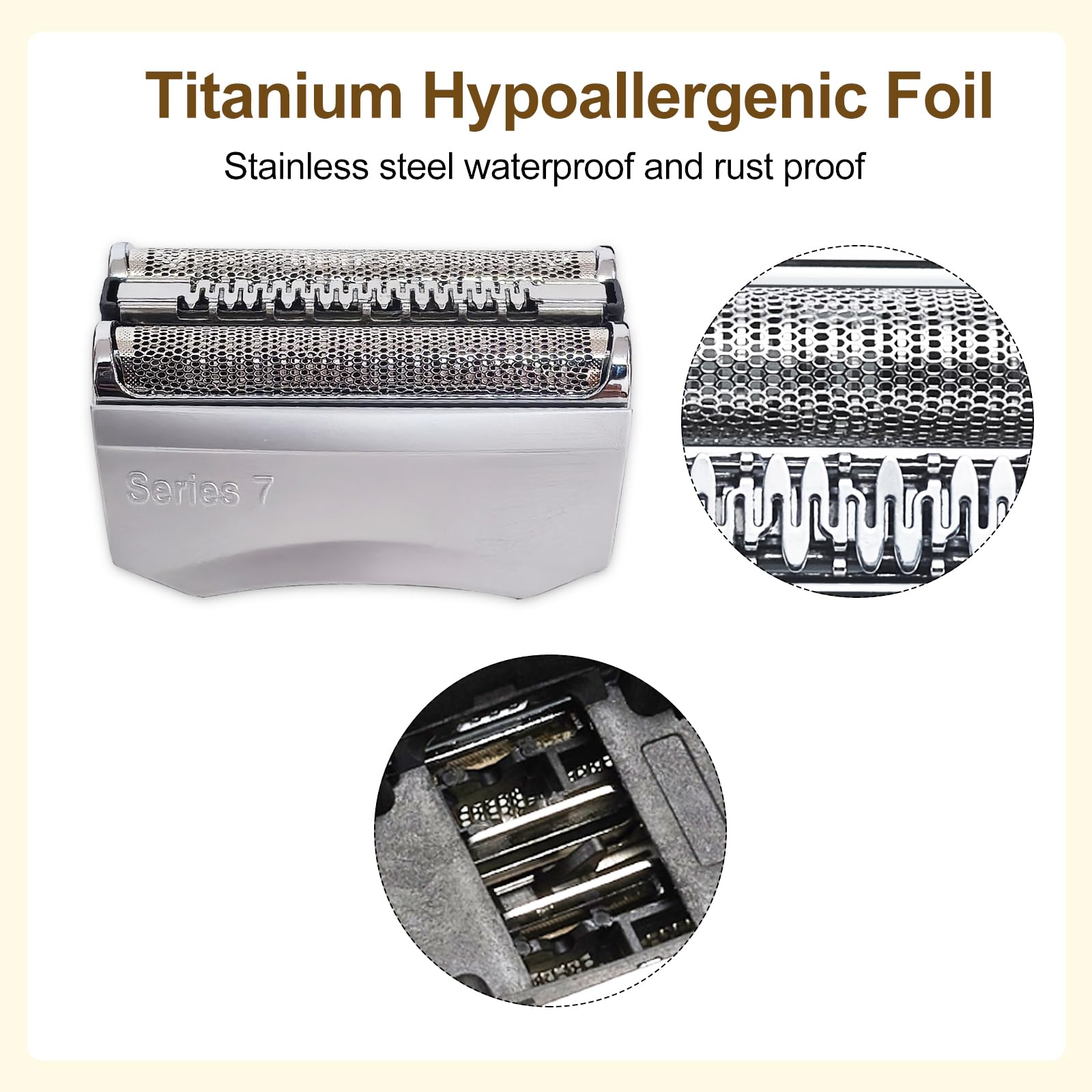 FOCODECKING 7-Series 70S replacement head foil close-up; fine mesh captures hairs from multiple directions.