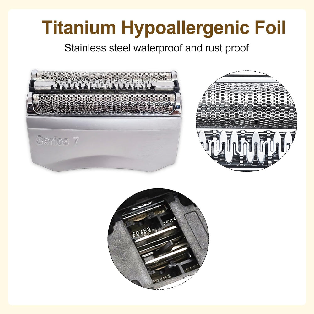 FOCODECKING 7-Series 70S replacement head foil close-up; fine mesh captures hairs from multiple directions.