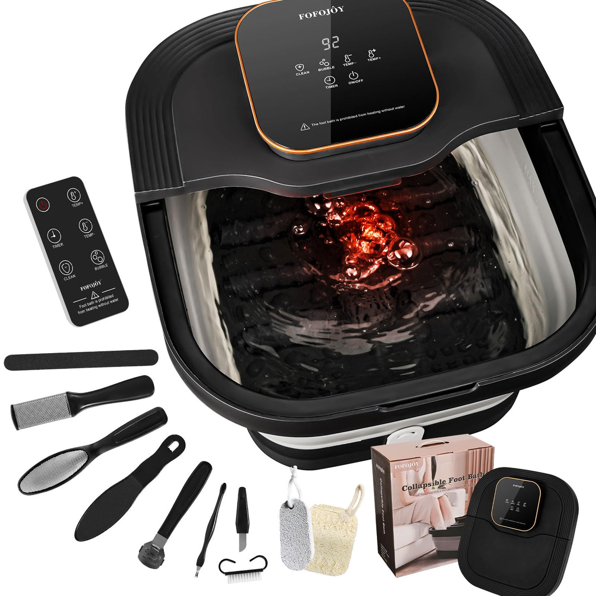 FOFOJOY collapsible foot spa bath with heat control for soothing foot soaks.