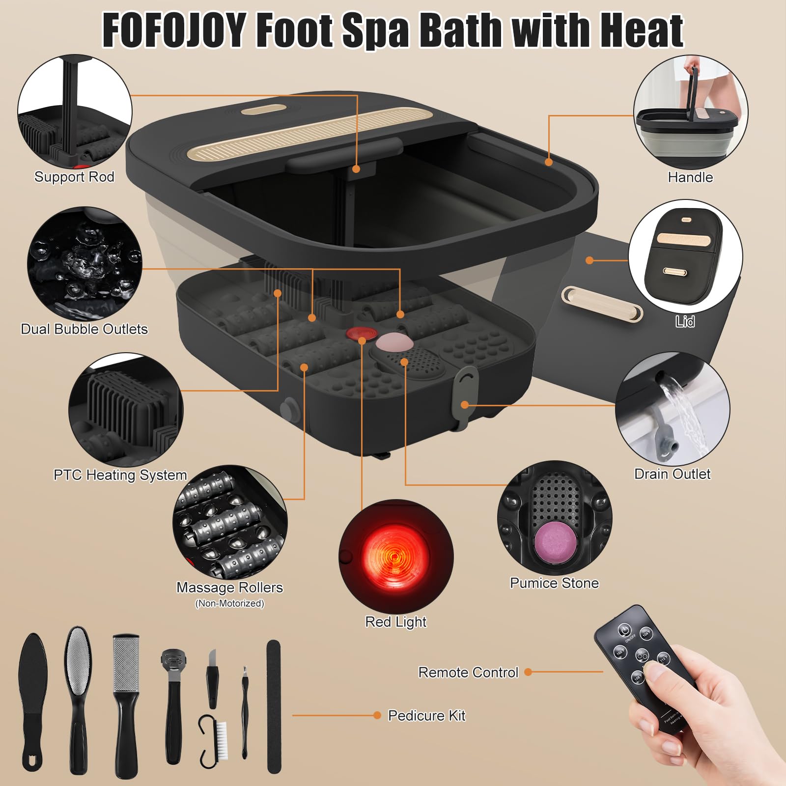 FOFOJÔY foot spa showing massage roller system for foot pressure relief