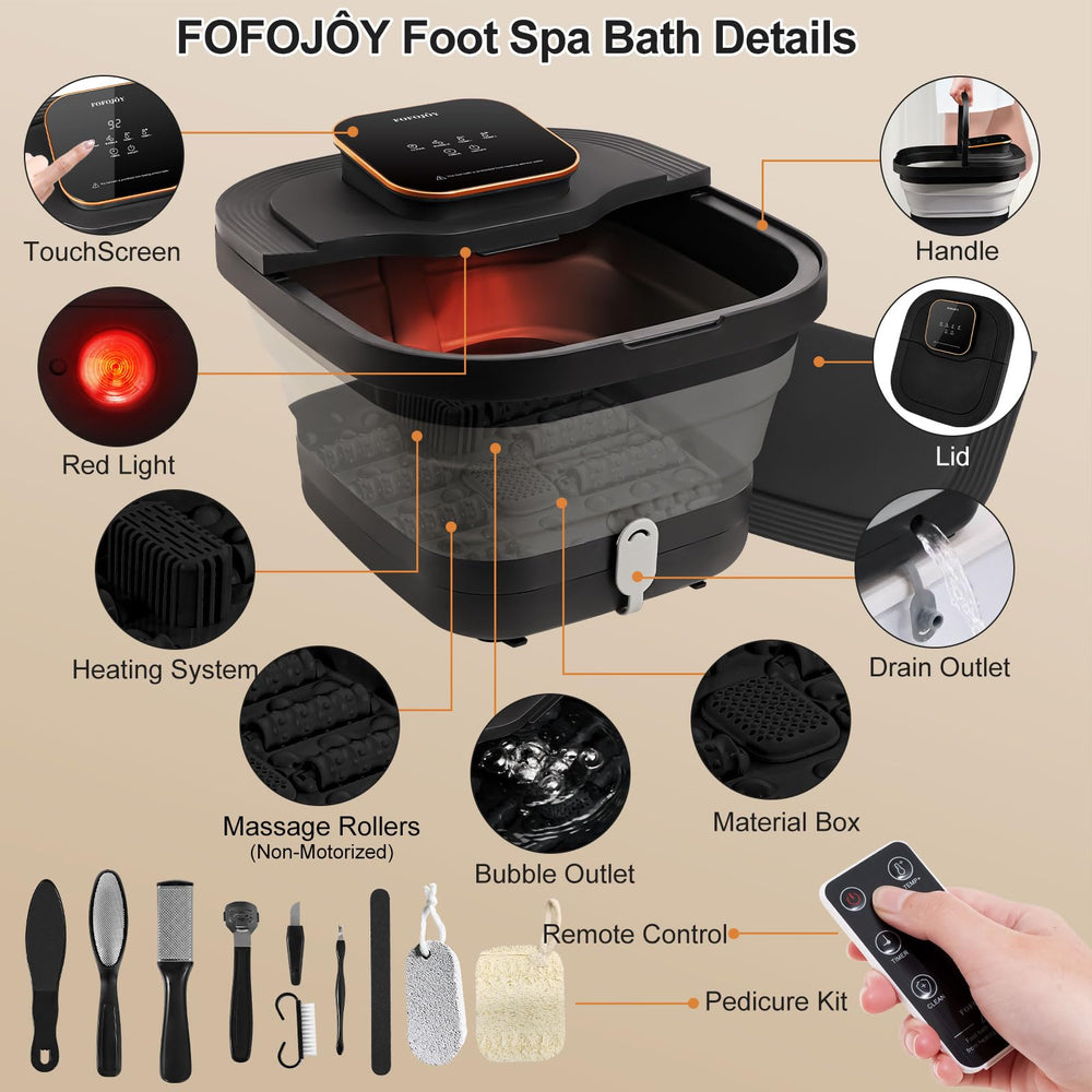 FOFOJOY foot spa remote control and digital screen for easy temperature adjustments.