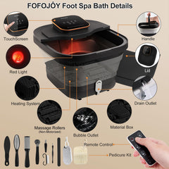 FOFOJOY foot spa remote control and digital screen for easy temperature adjustments.
