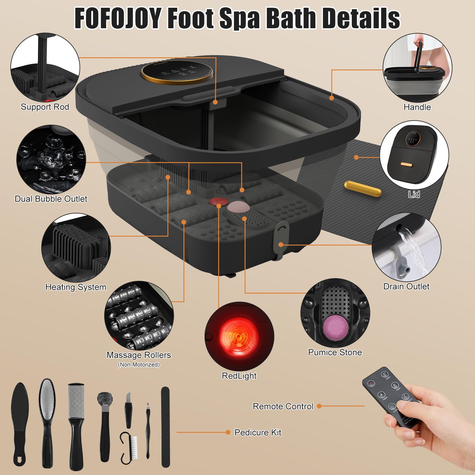 FOFOJOY foot spa with remote control and touchscreen for easy use.