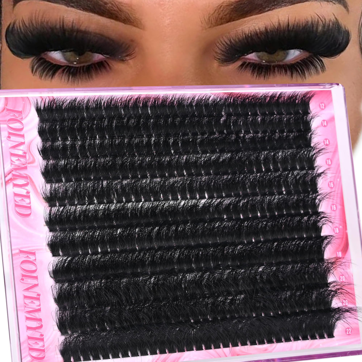 FOINEMYED lash clusters 330pcs compact box top view for bold mega volume