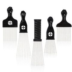 Folansy metal Afro comb with wide teeth for gentle detangling and styling.