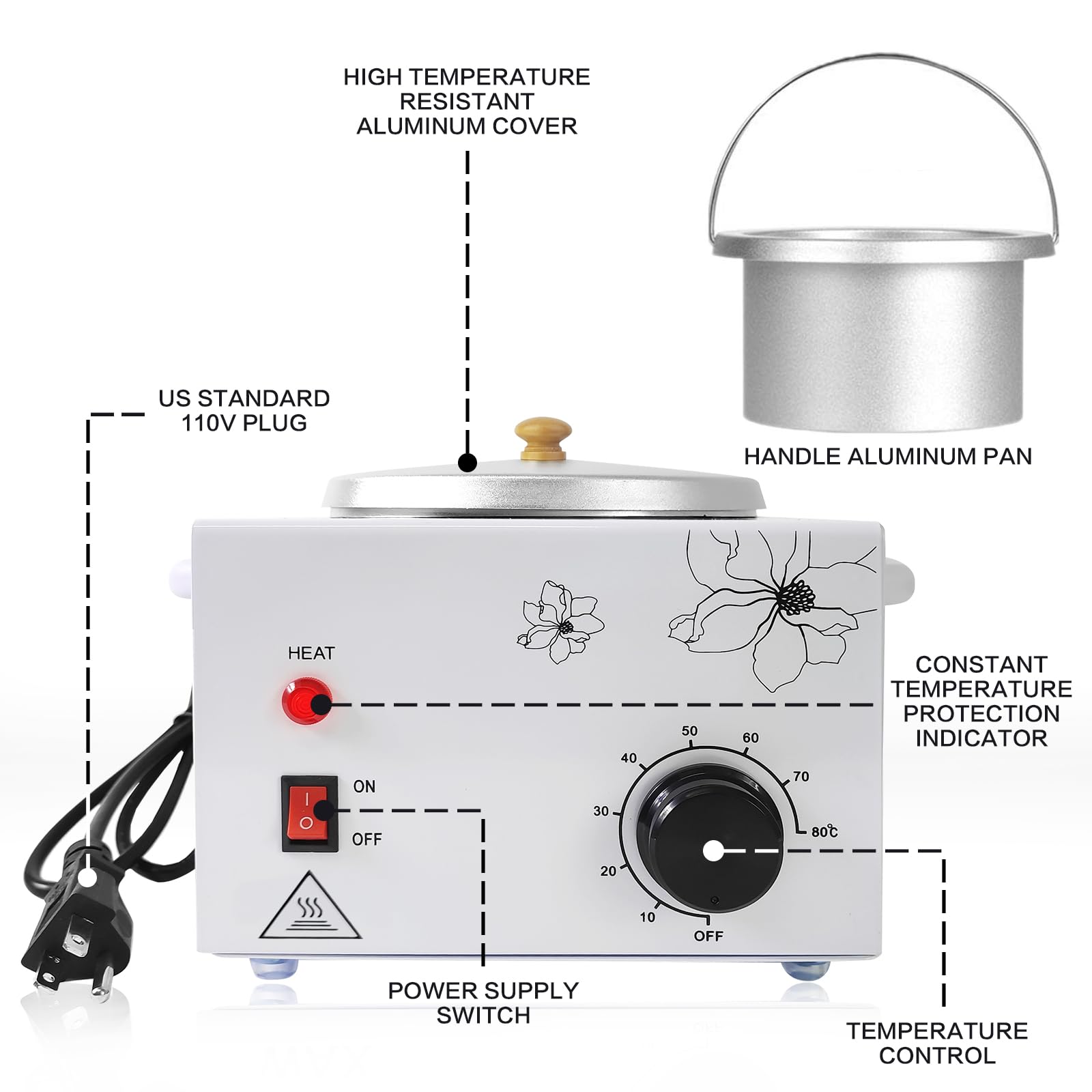 Folconroad wax warmer temperature control for precise, comfortable waxing.