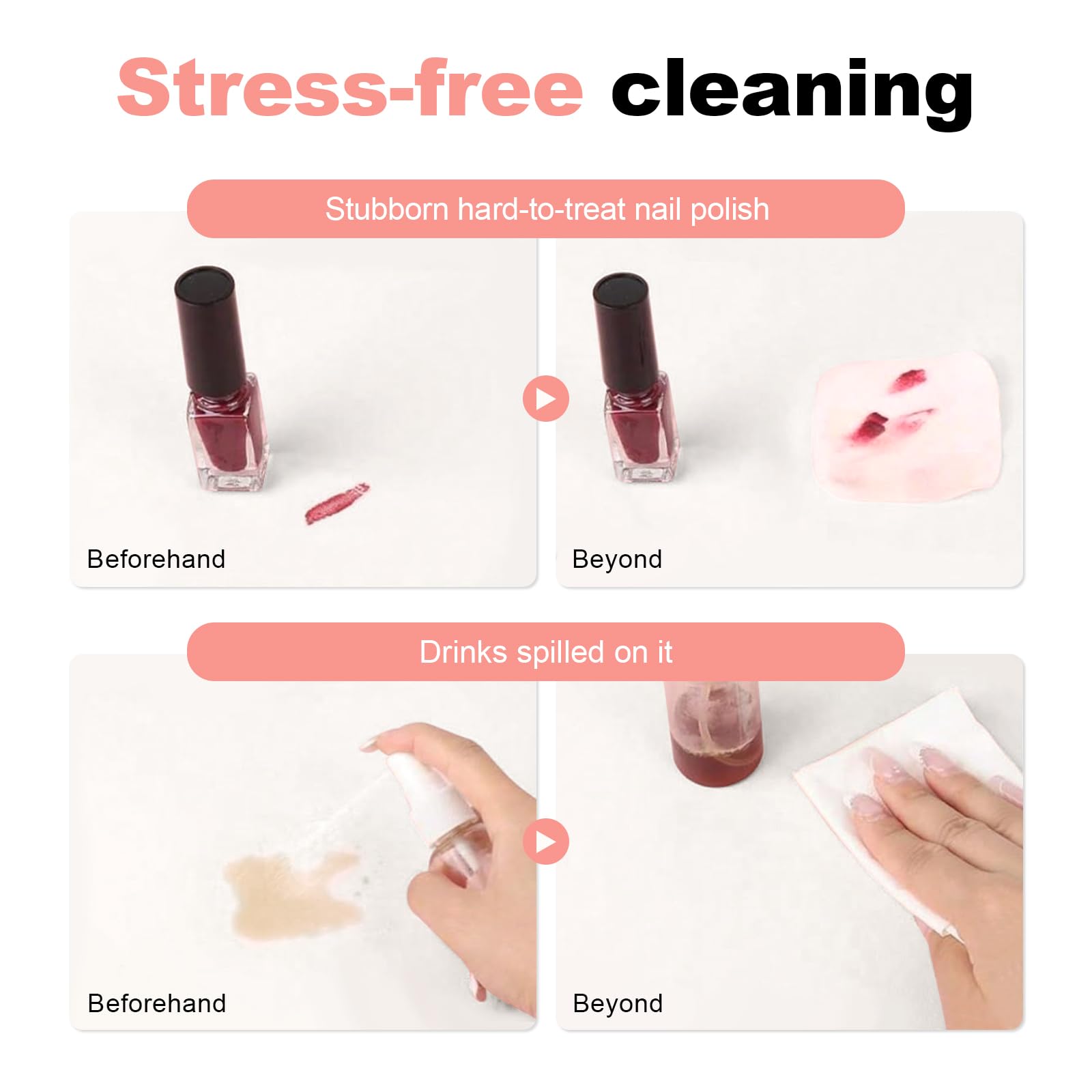 Easy-to-clean mat helps maintain a tidy manicure workspace.