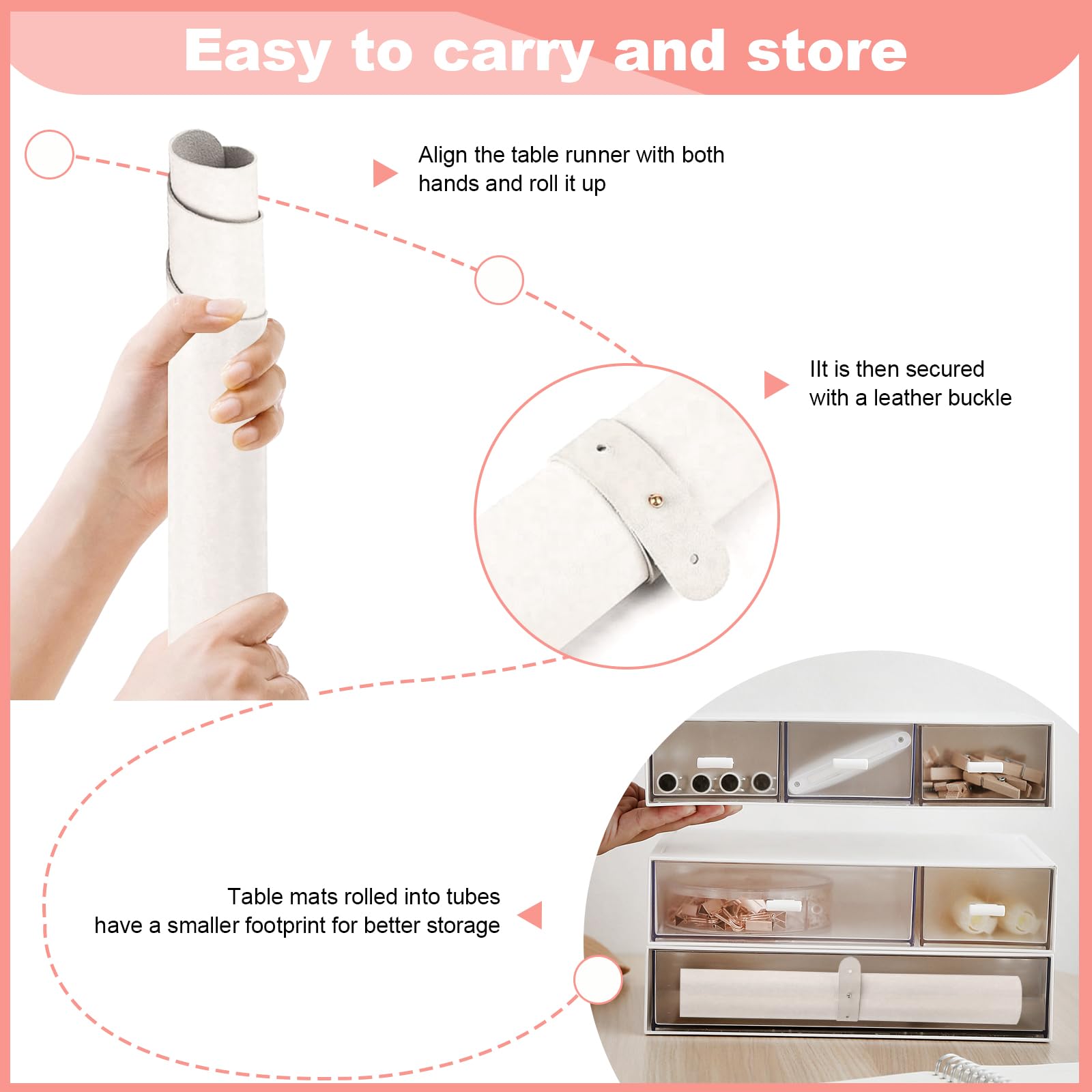 Foldable Nail Art Table Mat features a roll-up strap for compact travel and storage.