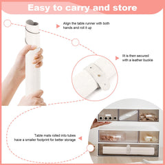 Foldable Nail Art Table Mat features a roll-up strap for compact travel and storage.