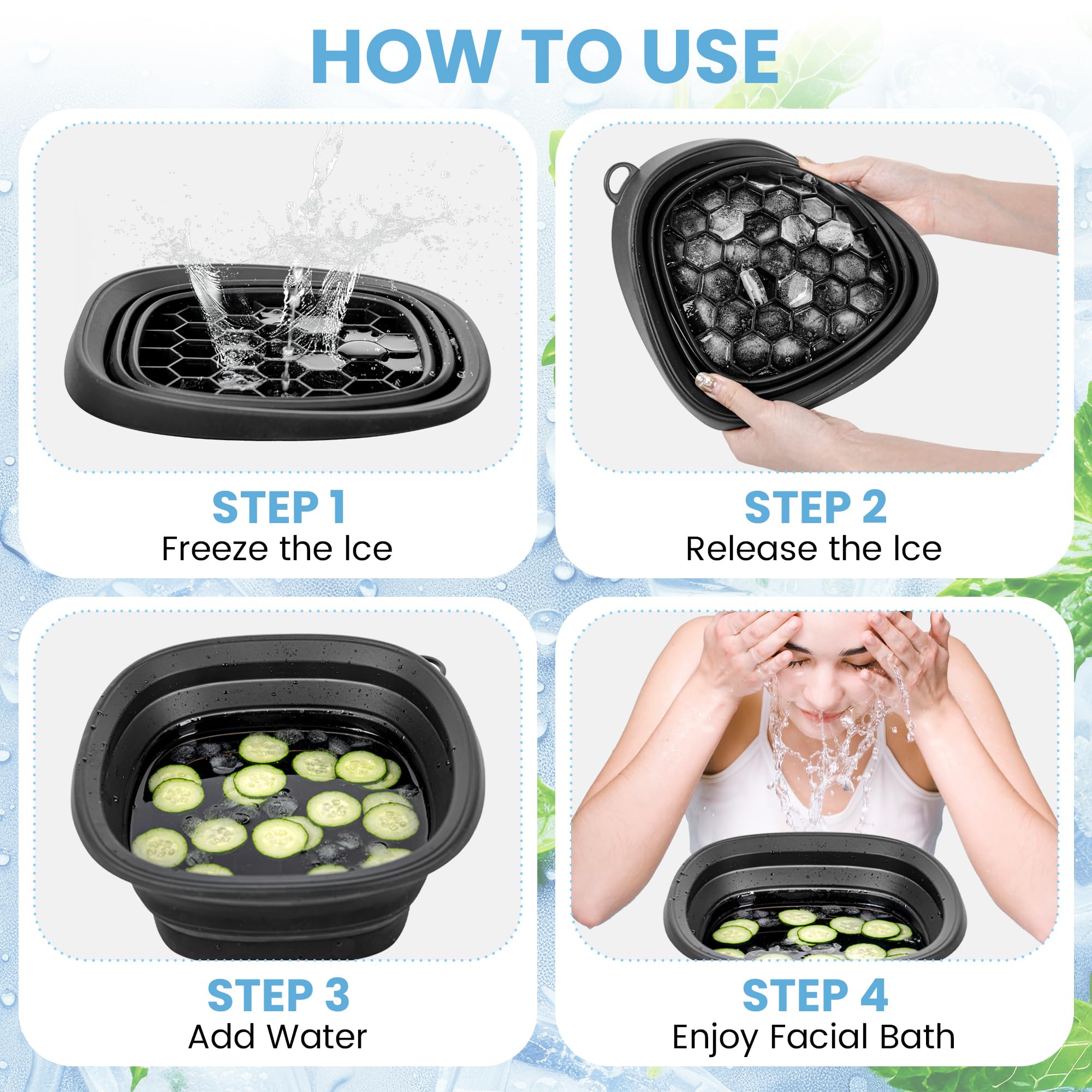 Foldspark baño hielo facial plegable para sesiones de enfriamiento en casa.