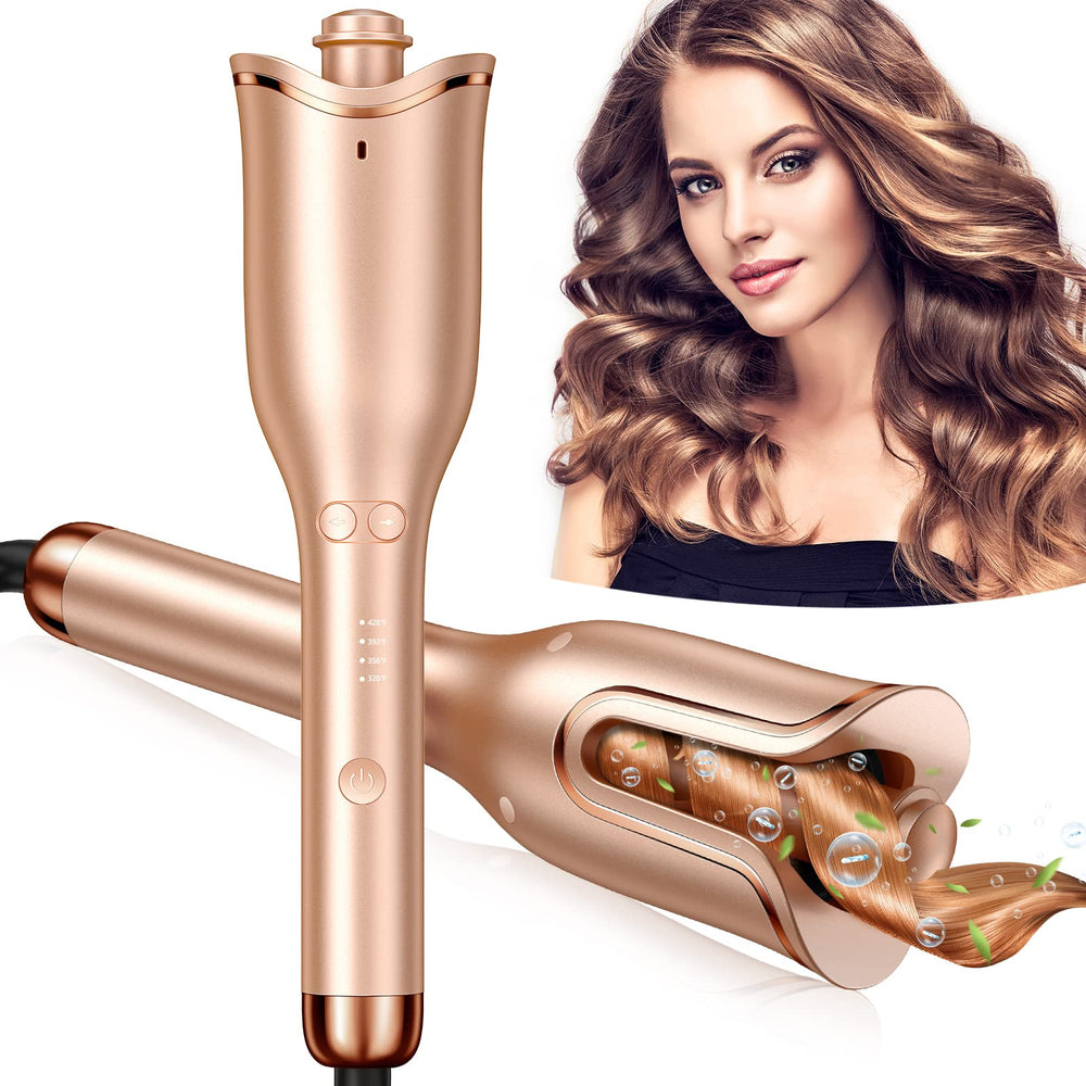 Follexmoe automatic curling iron with 1-inch wand for quick, even curls.