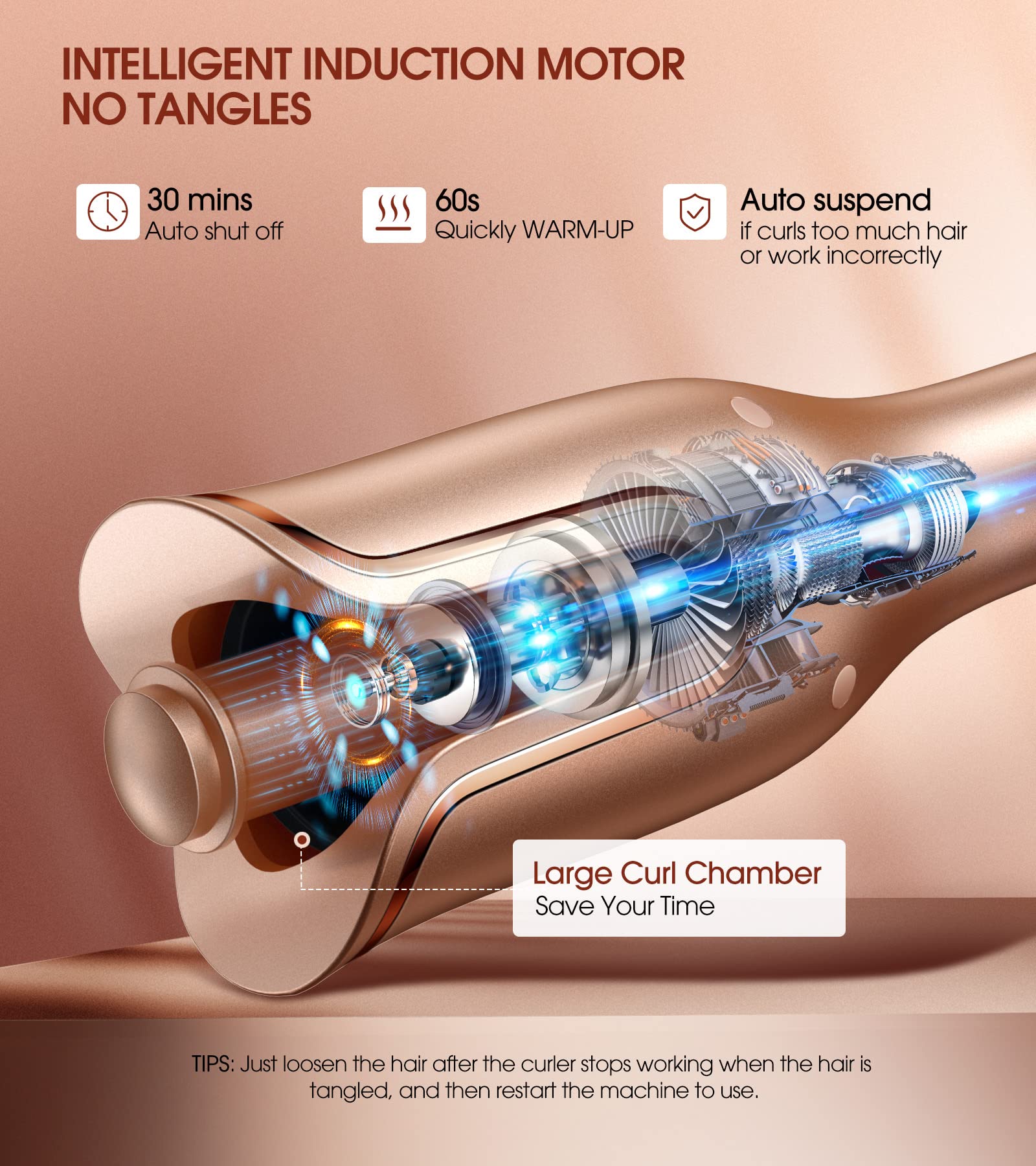 Follexmoe curling iron large slot prevents hair snag during styling.